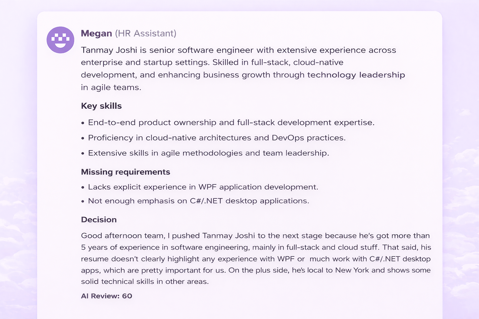 Score justification synced to ATS